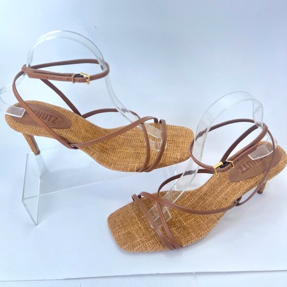 Schutz Bari Womens Brown Leather Sandals Strappy Ankle strap Heels Size 7.5 - Picture 9 of 11